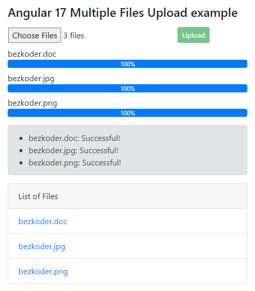 Angular 17 Multiple Files upload with Progress Bar example BezKoder