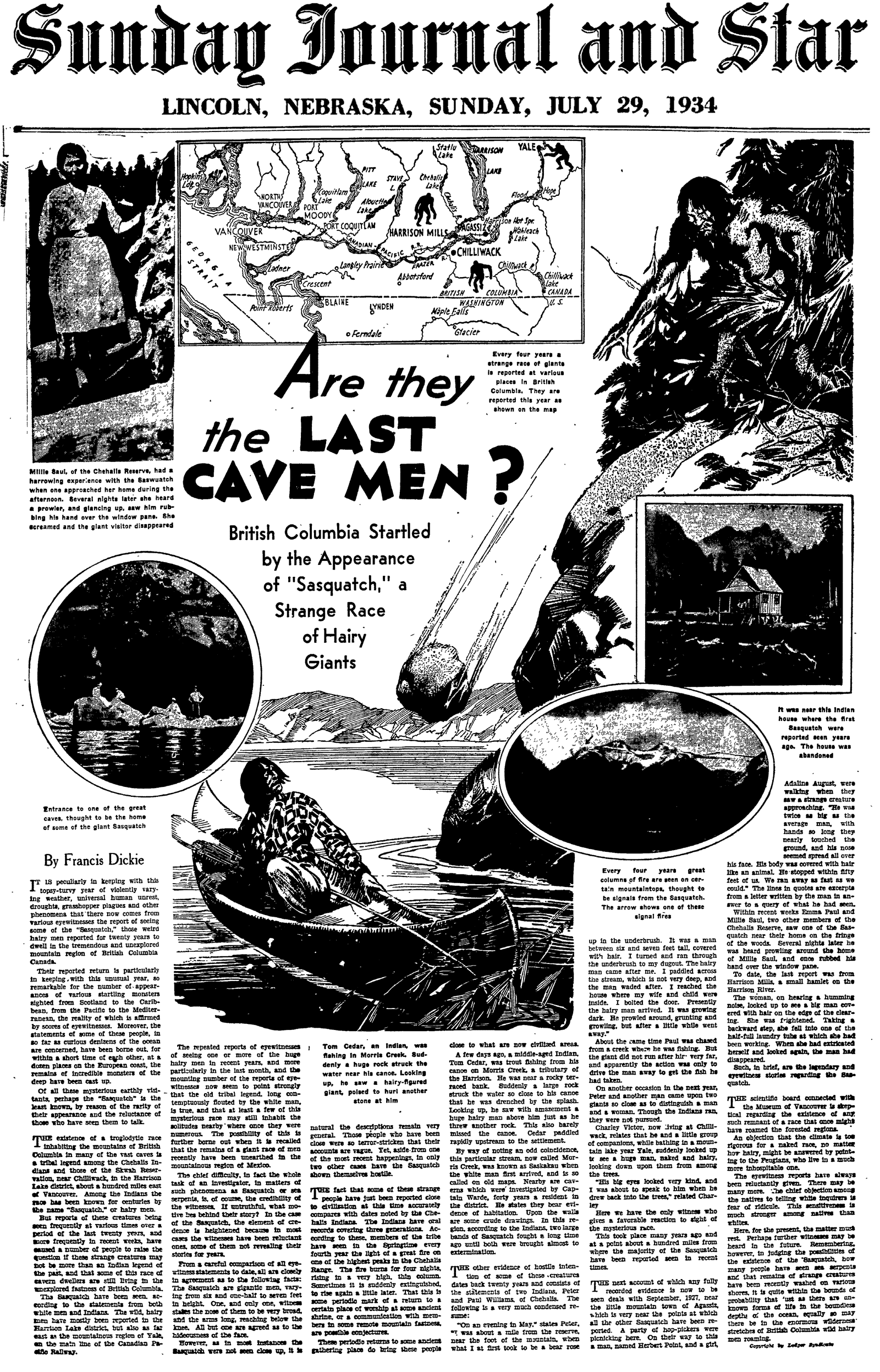 BFRO Report 14331 Old newspaper article (Lincoln Nebraska Journal and