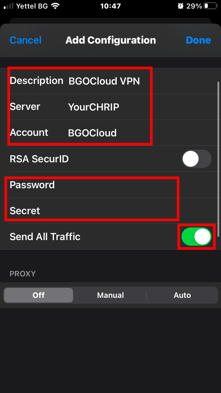 Set up L2TP over IPSec VPN in iPhone iOS BGOcloud