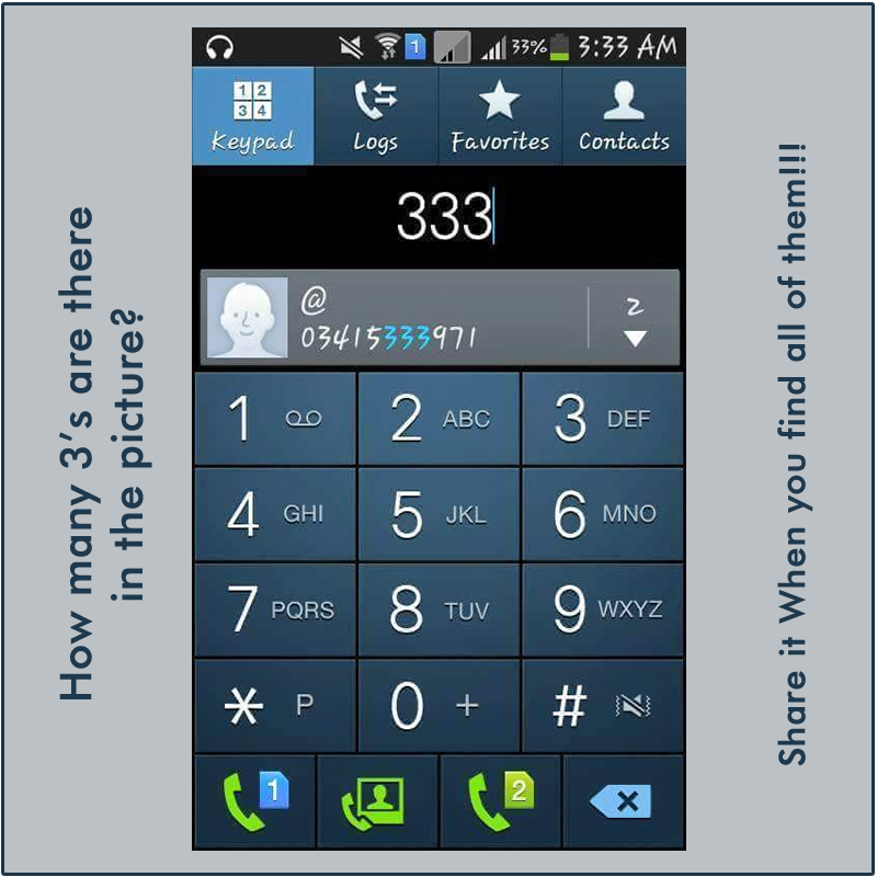 Picture Riddle Count the Number of 3's on These Mobile Dialing Screen