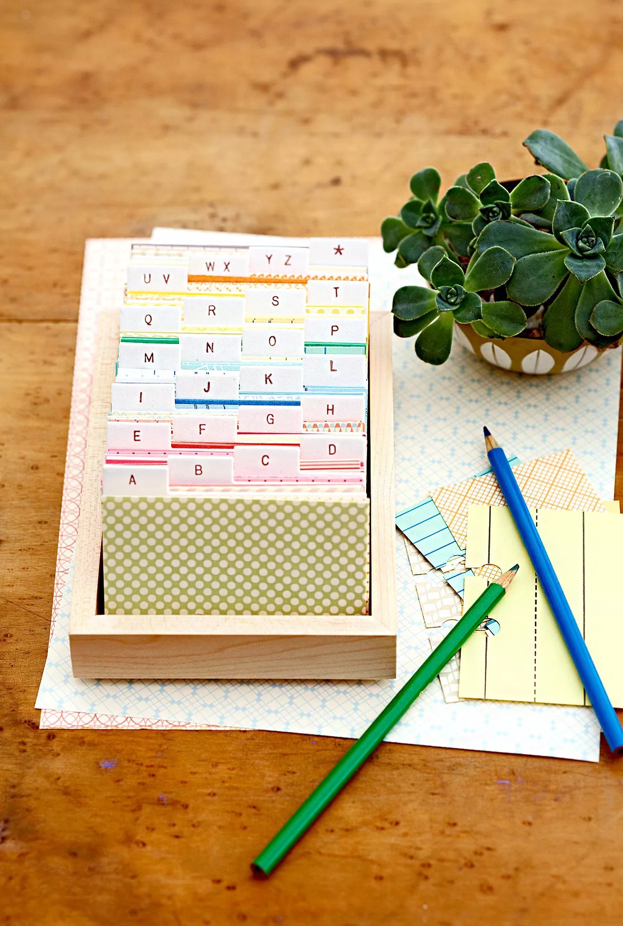Card files with colored pencils