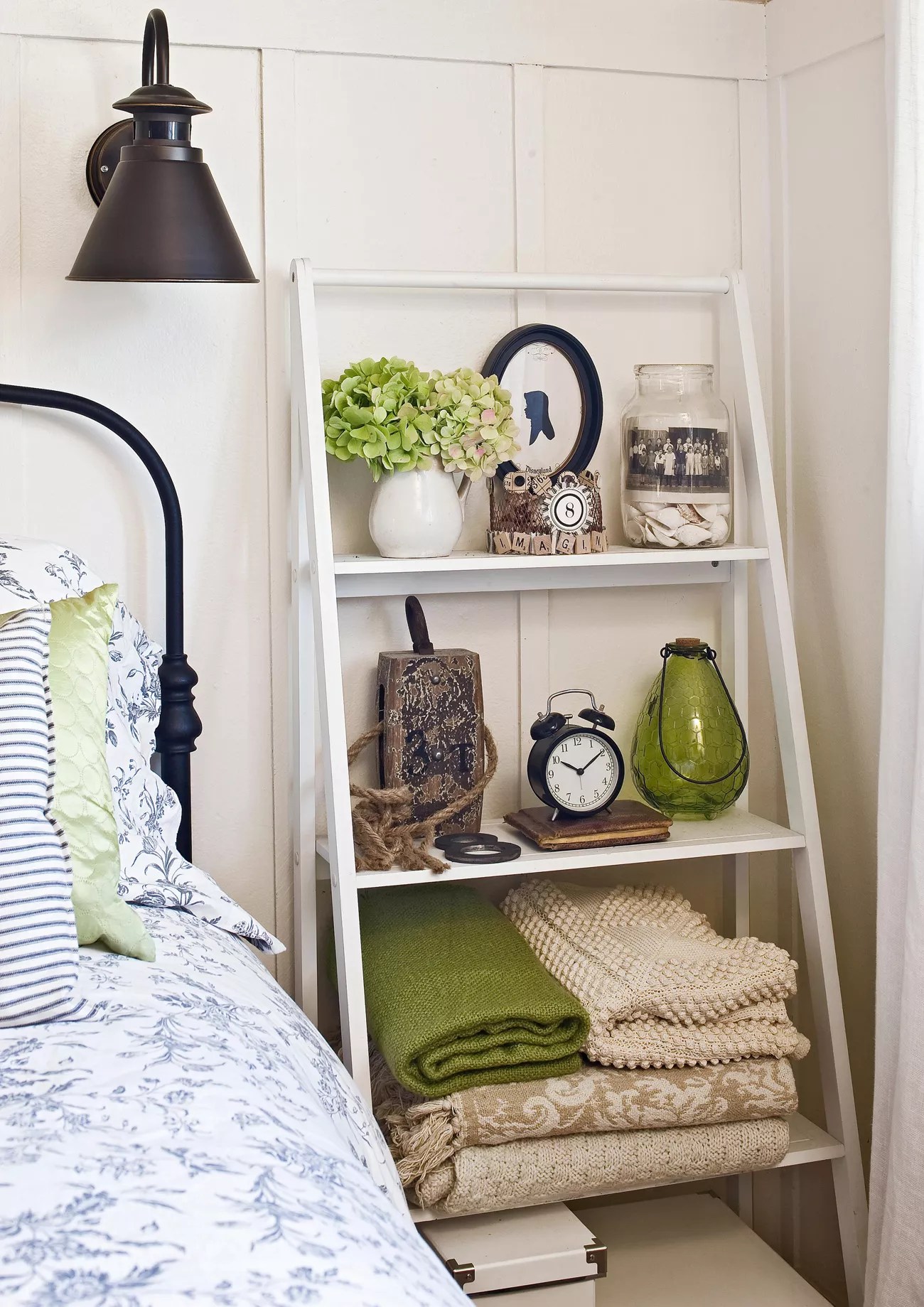 bedside white ladder shelves