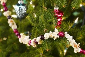 String on popcorn on a Christmas tree