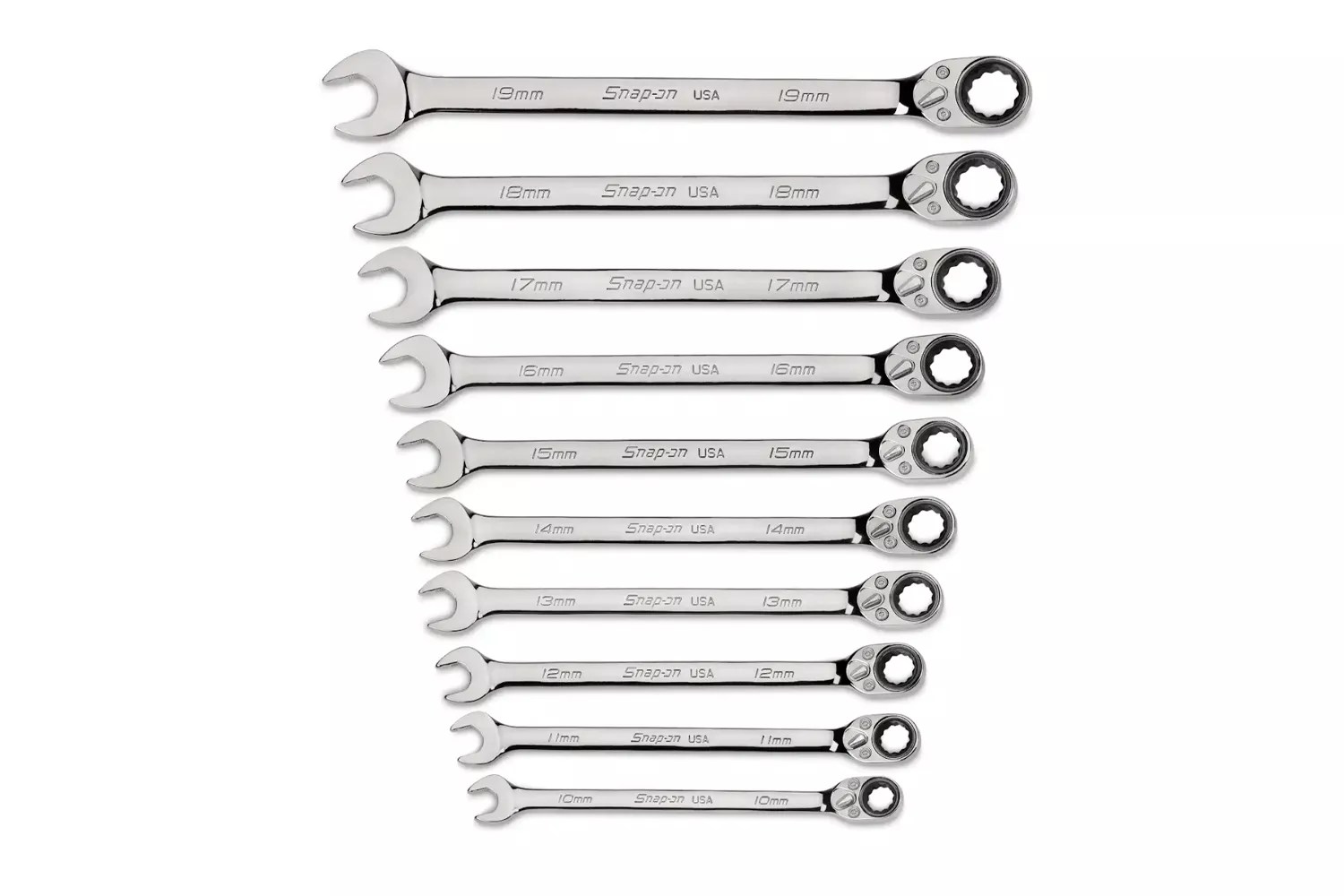 Snap-On 10-Piece Flank Drive Plus Reversible Ratcheting Metric Combination Wrench Set