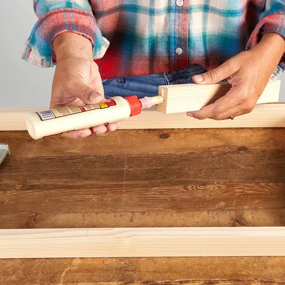 gluing cross piece of a-frame shelf