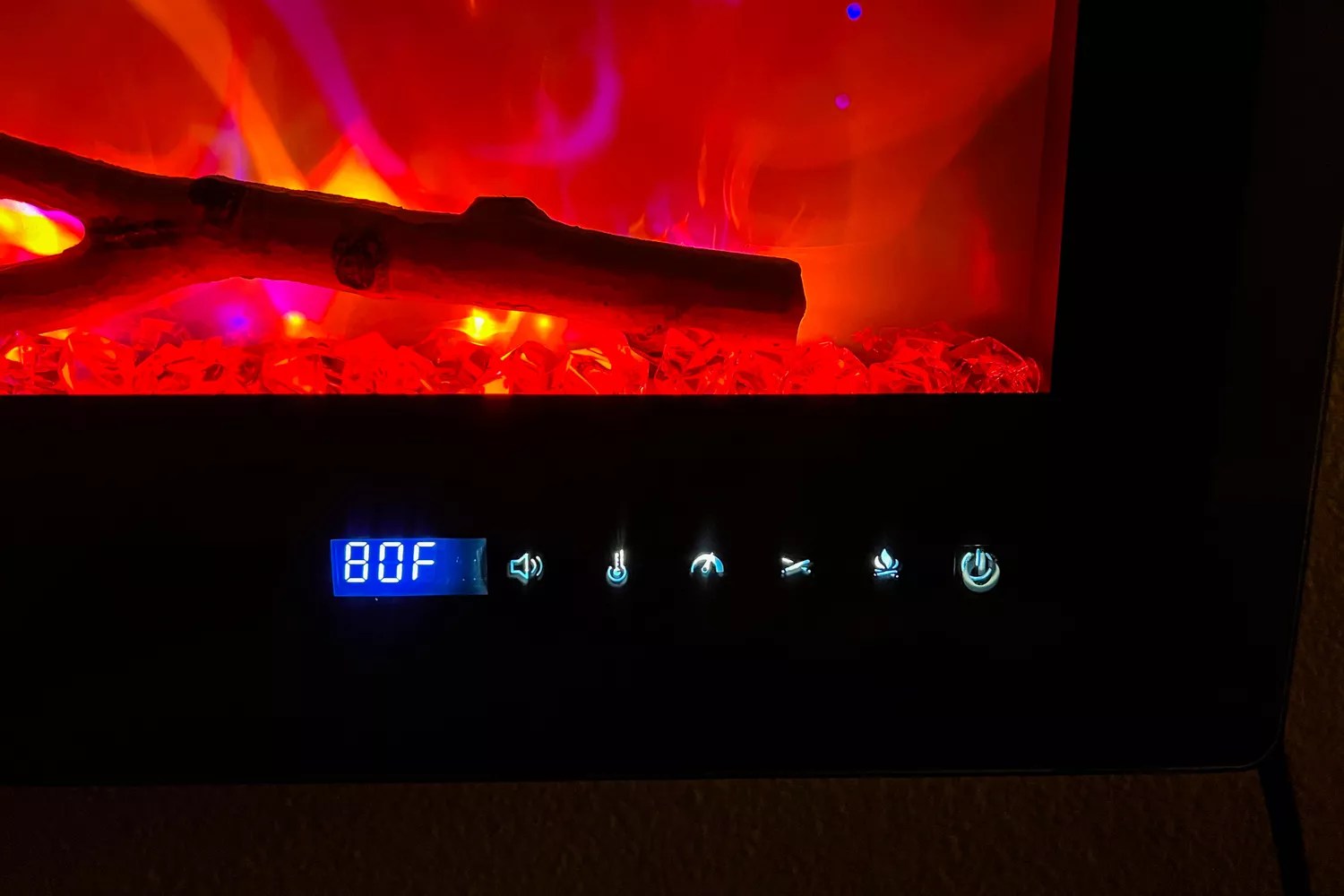 A close up of the digital panel on the Turbo Infrared Electric Fireplace