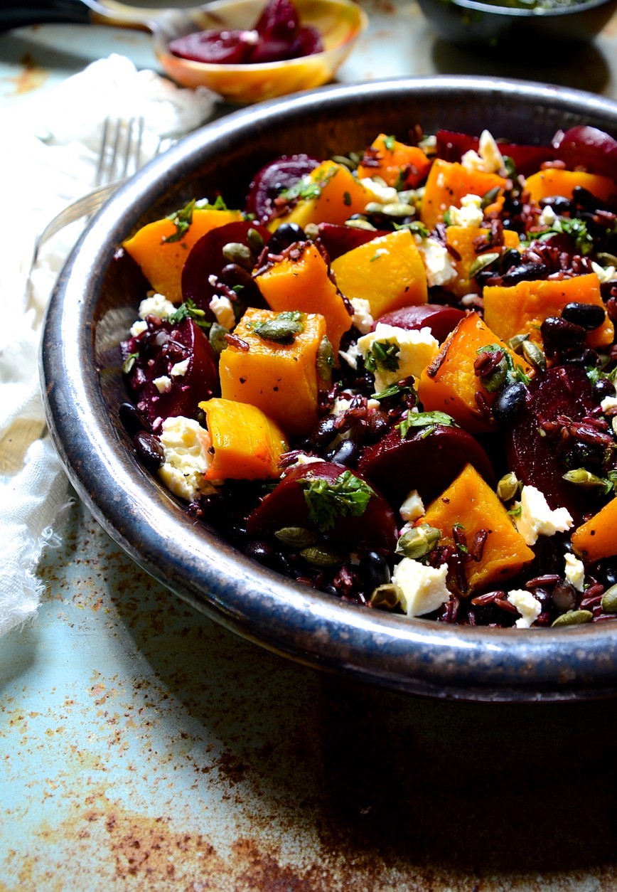 Black Rice Salad with Beets, Butternut & Pumpkin Seeds Salad recipes