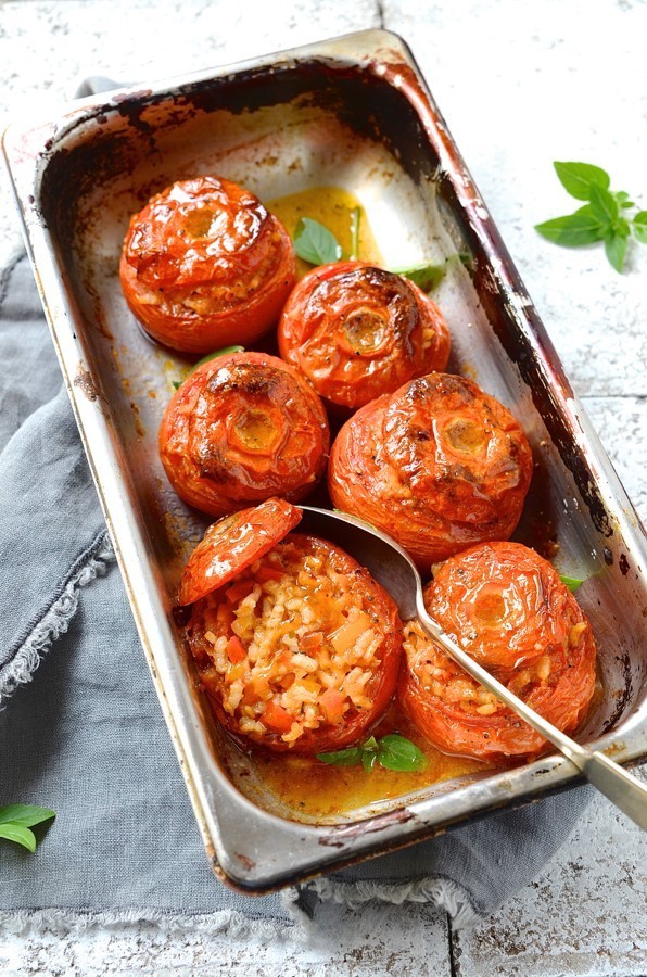 Saffron risotto stuffed tomatoesItalian flavours