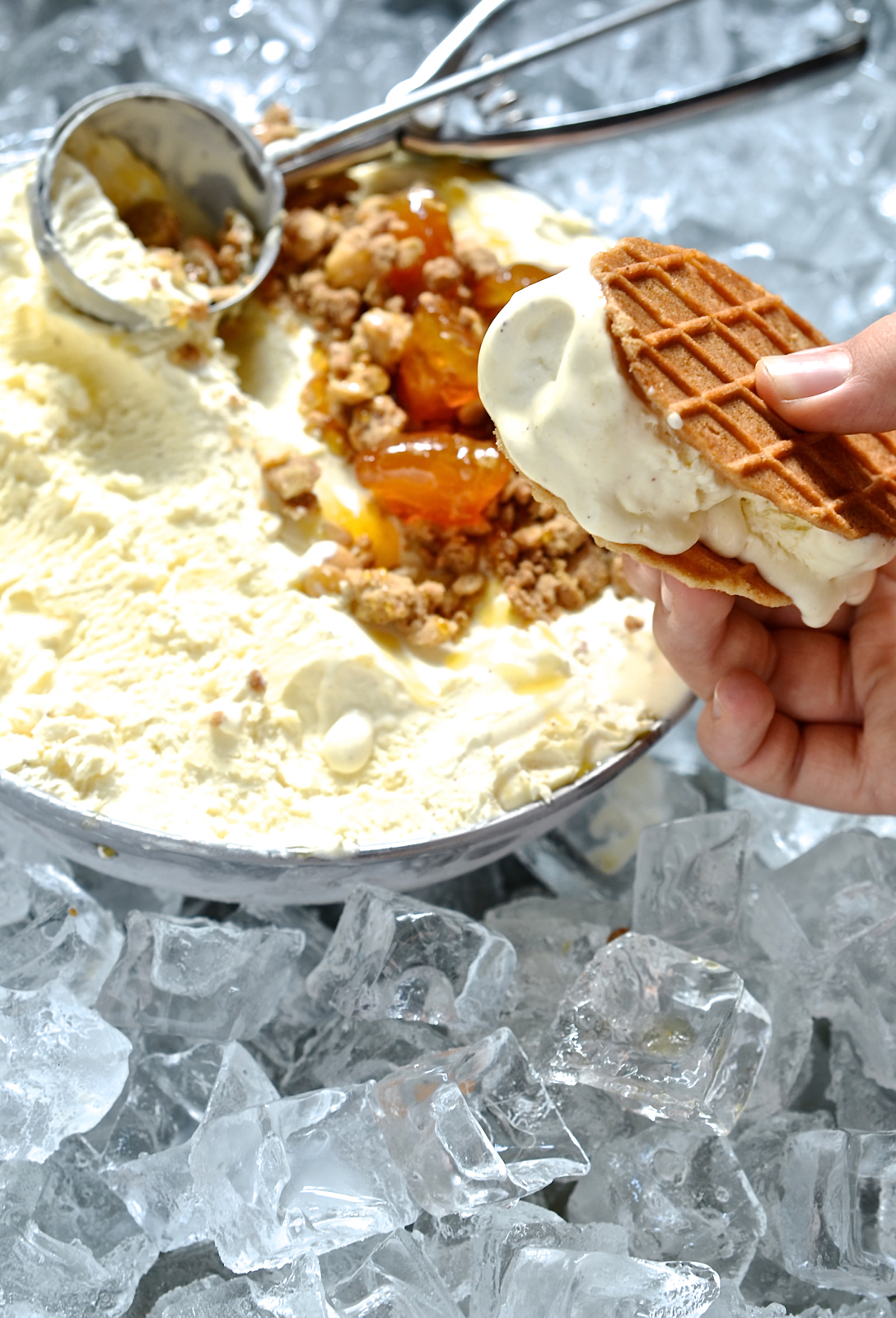 Milk tart ice cream with gingerbread crumble Bibbyskitchen recipes