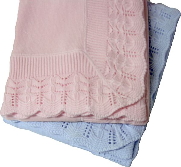 Monogrammed Cotton Jersey Baby Blanket with Scallop Lace Border by ASI