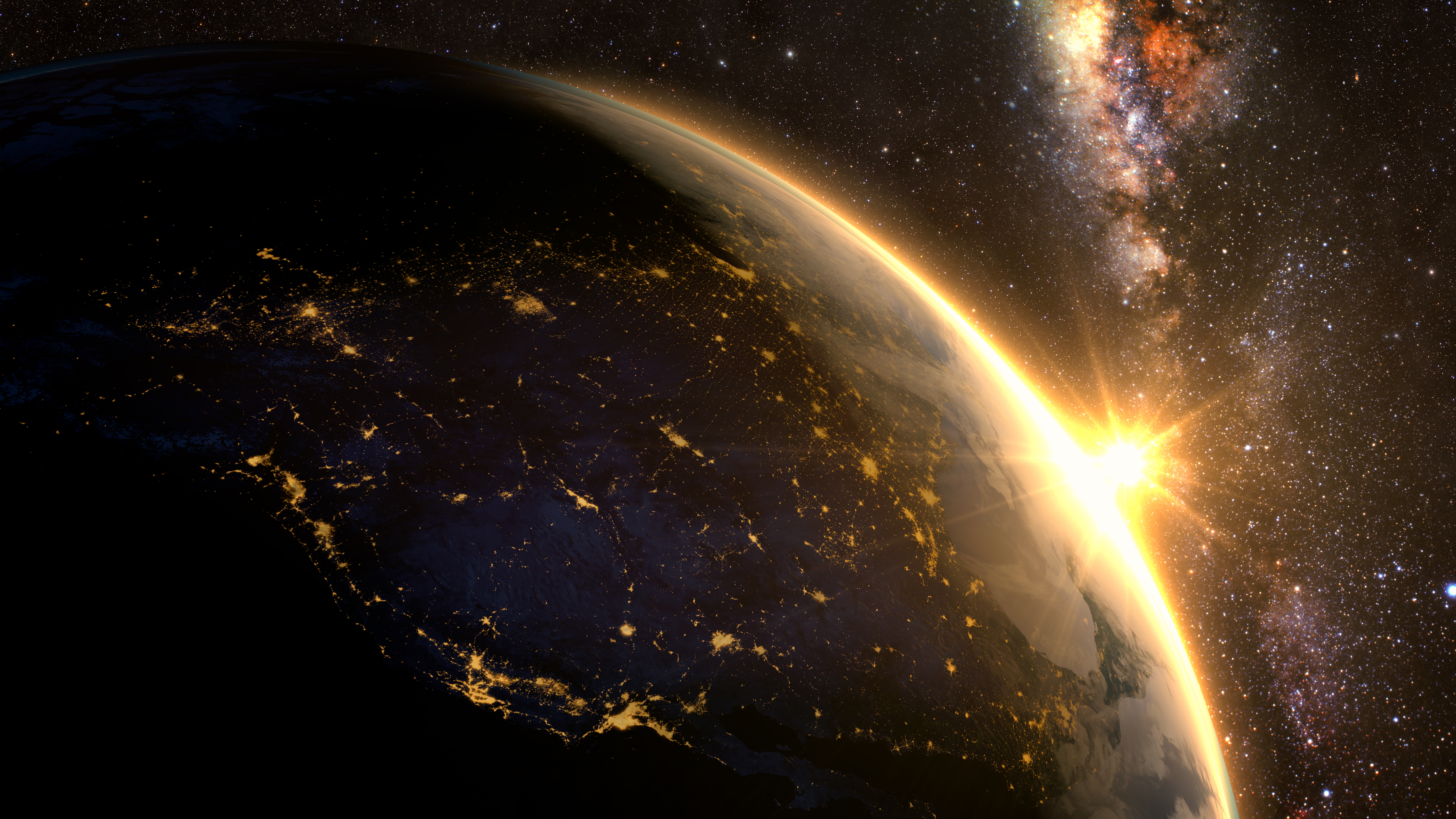 Earth with a spectacular sunset, view on USA and