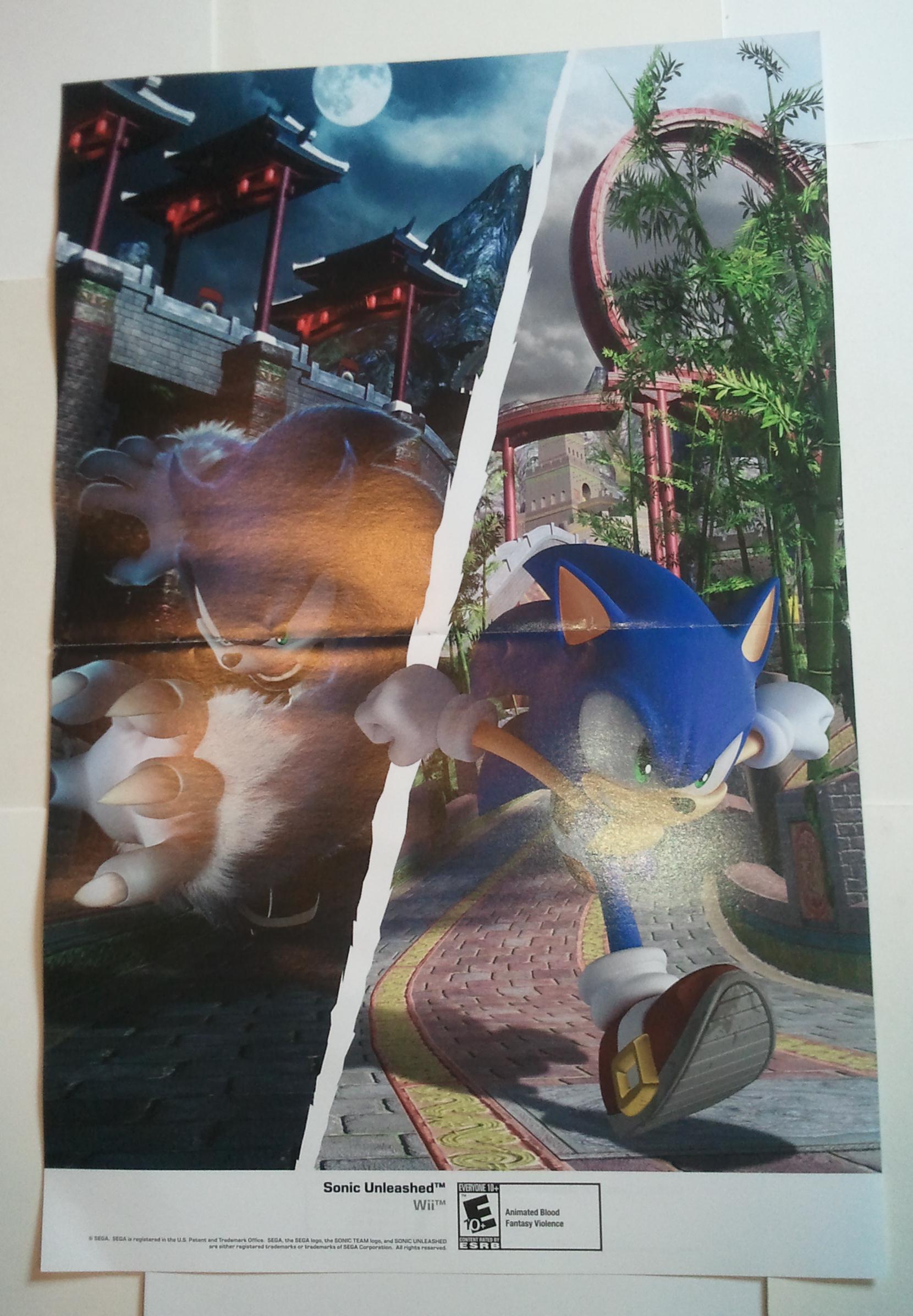 Sonic Unleashed Poster Nintendo Wii Sega the Hedgehog Werehog Mania