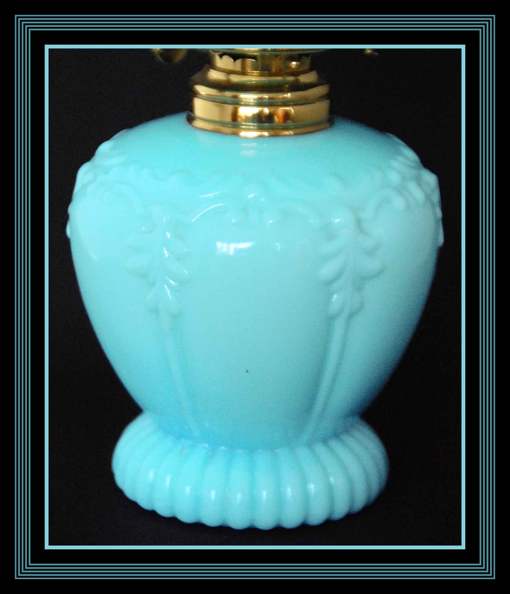 RARE Antique Embossed Blue Milk Glass Miniature Oil Lamp, S1263 eBay