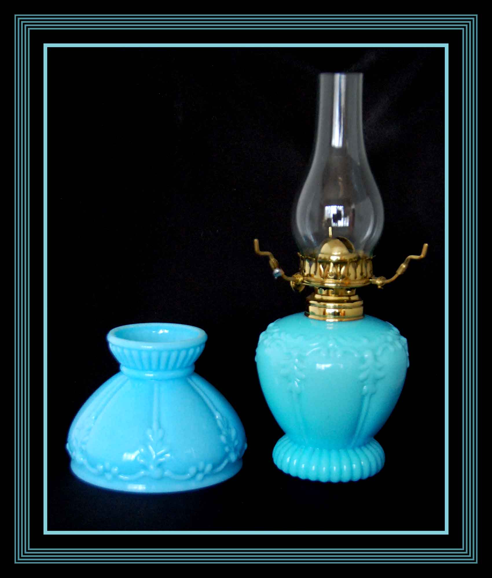 RARE Antique Embossed Blue Milk Glass Miniature Oil Lamp, S1263 eBay