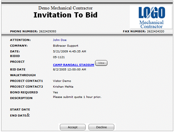 Invitation to Bid SoftwareSubcontractor/Vendor Invitation to Bid