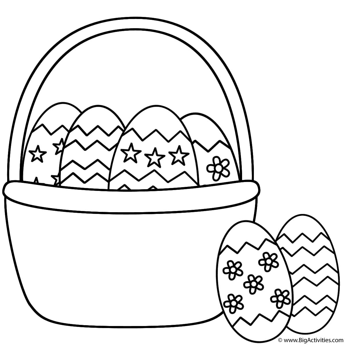 Easter Basket with Easter Eggs and Two Eggs Coloring Page (Easter)
