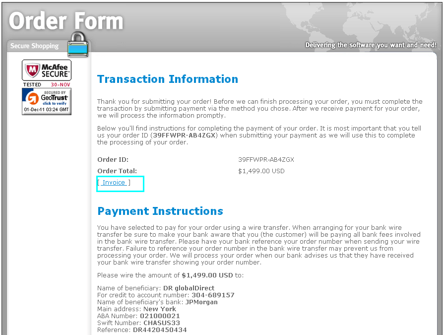 How to place your order by bank/wire transfer?
