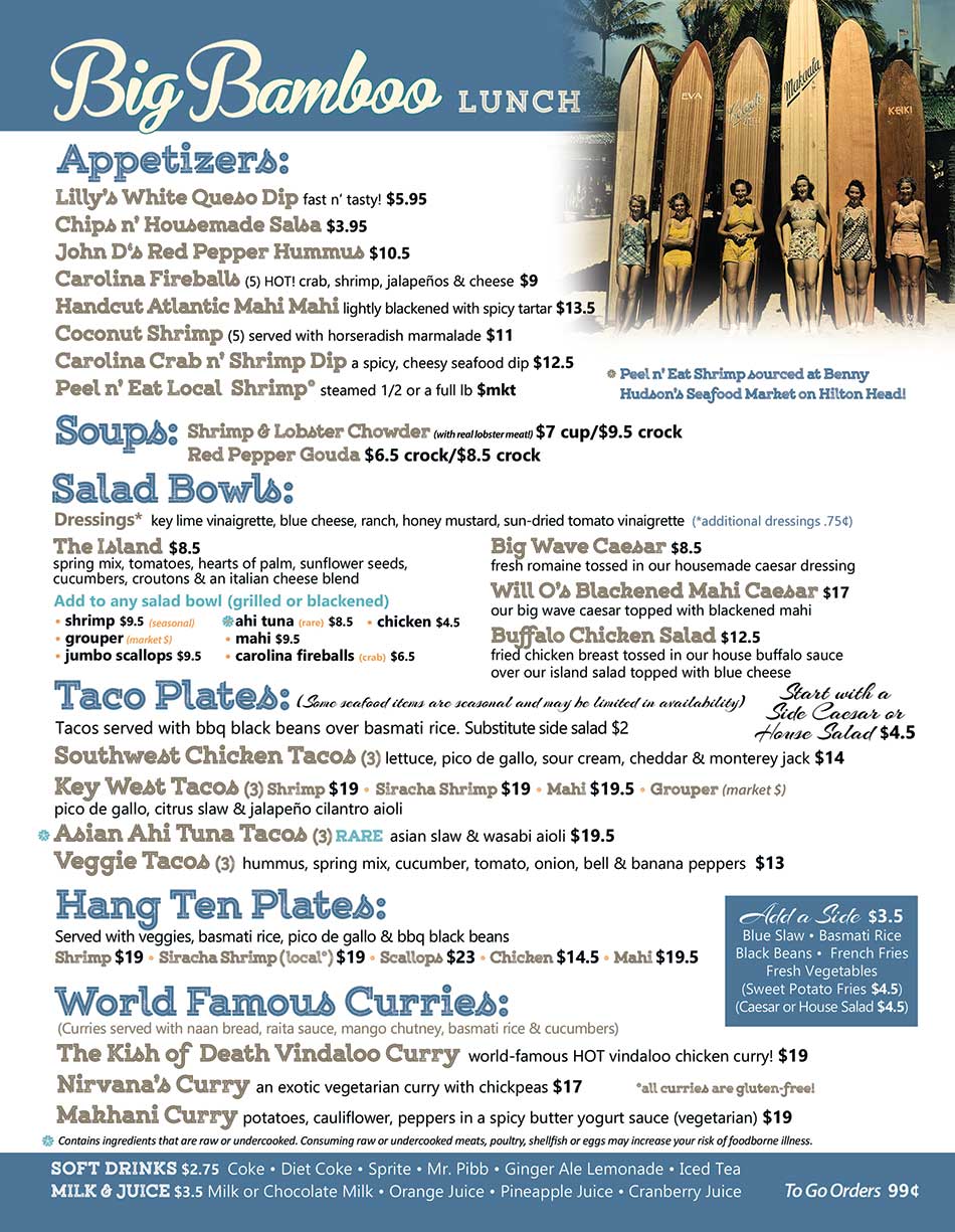 Big Bamboo Cafe Lunch Menu Big Bamboo Cafe