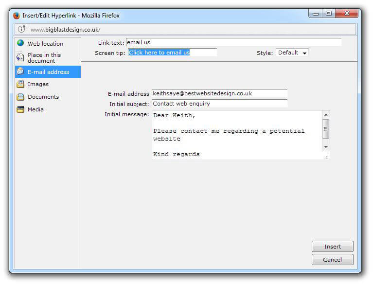 Adding and editing links on a web page