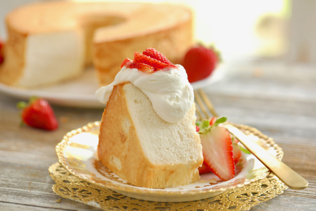 You would never guess that a huge slice has 95 calories. Angel Food Cake Recipe - Gemma's Bigger Bolder Baking