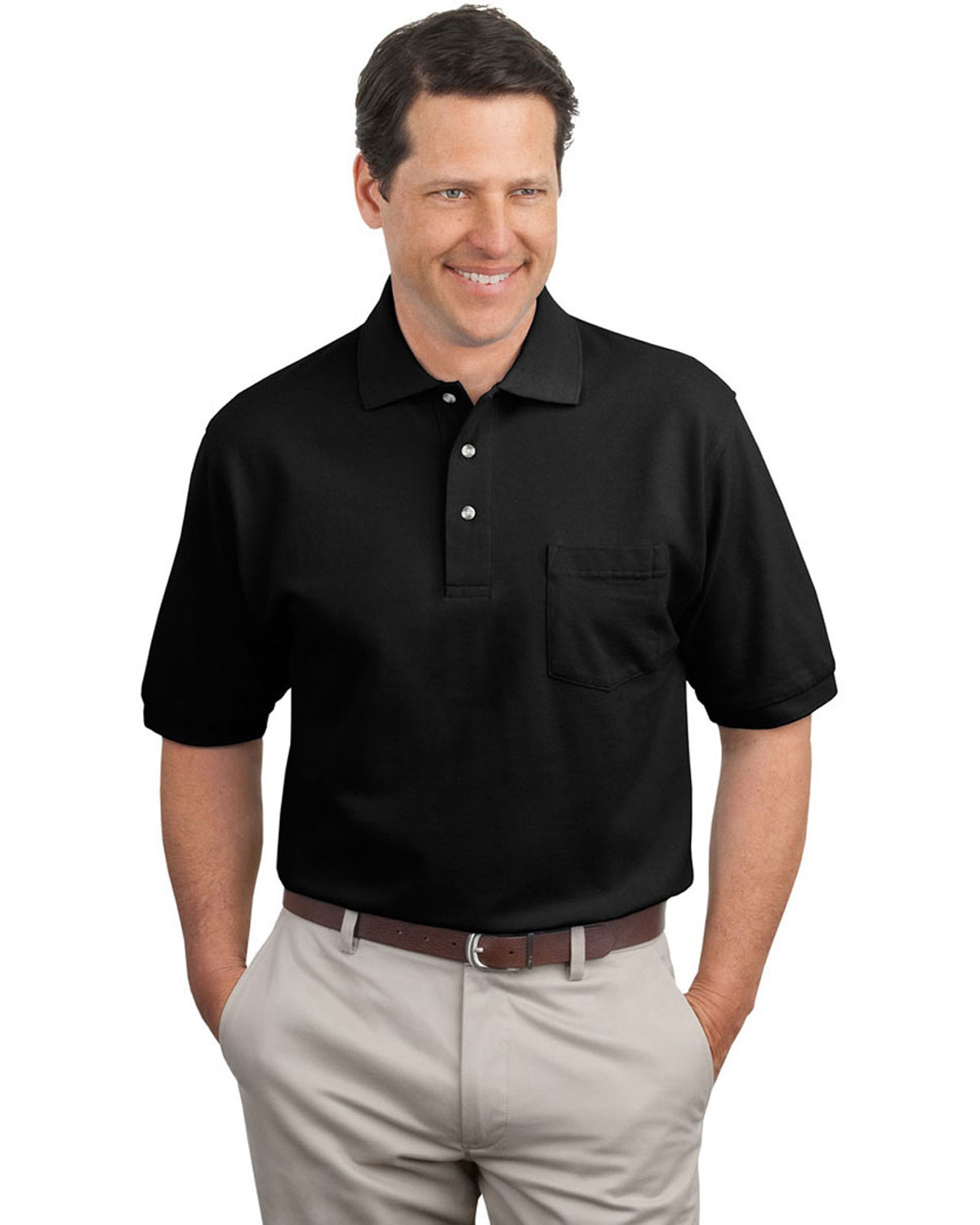 Port Authority Pique Knit Polo Sport Shirt with Pocket at Big and Tall