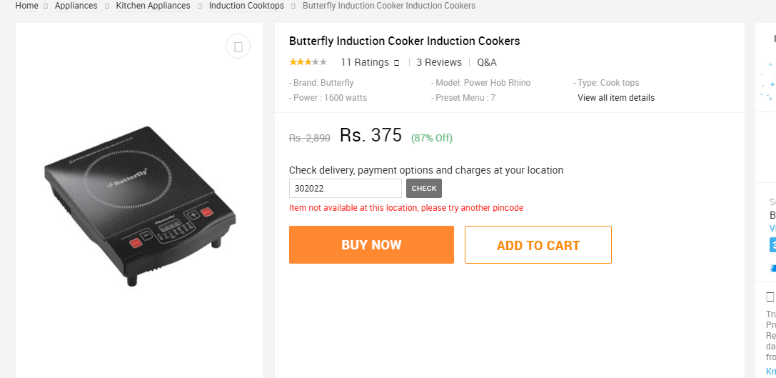 Butterfly Induction Cooker Induction Cookers At Rs.375 Only Bigtricks.in