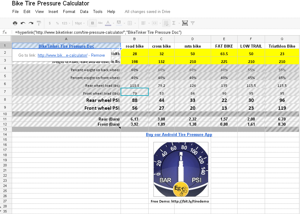 Bike Tire Pressure Calculator App Tire Pressure