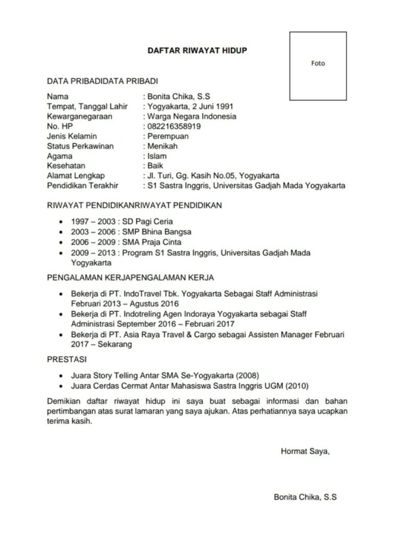 Contoh CV Lamaran Kerja PDF yang Baik dan Benar Terbaru Blog BikinCV