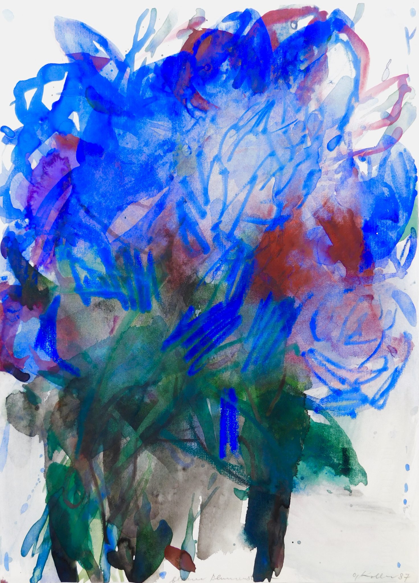 Oskar Koller Blaue Blumen 1987 Aquarell