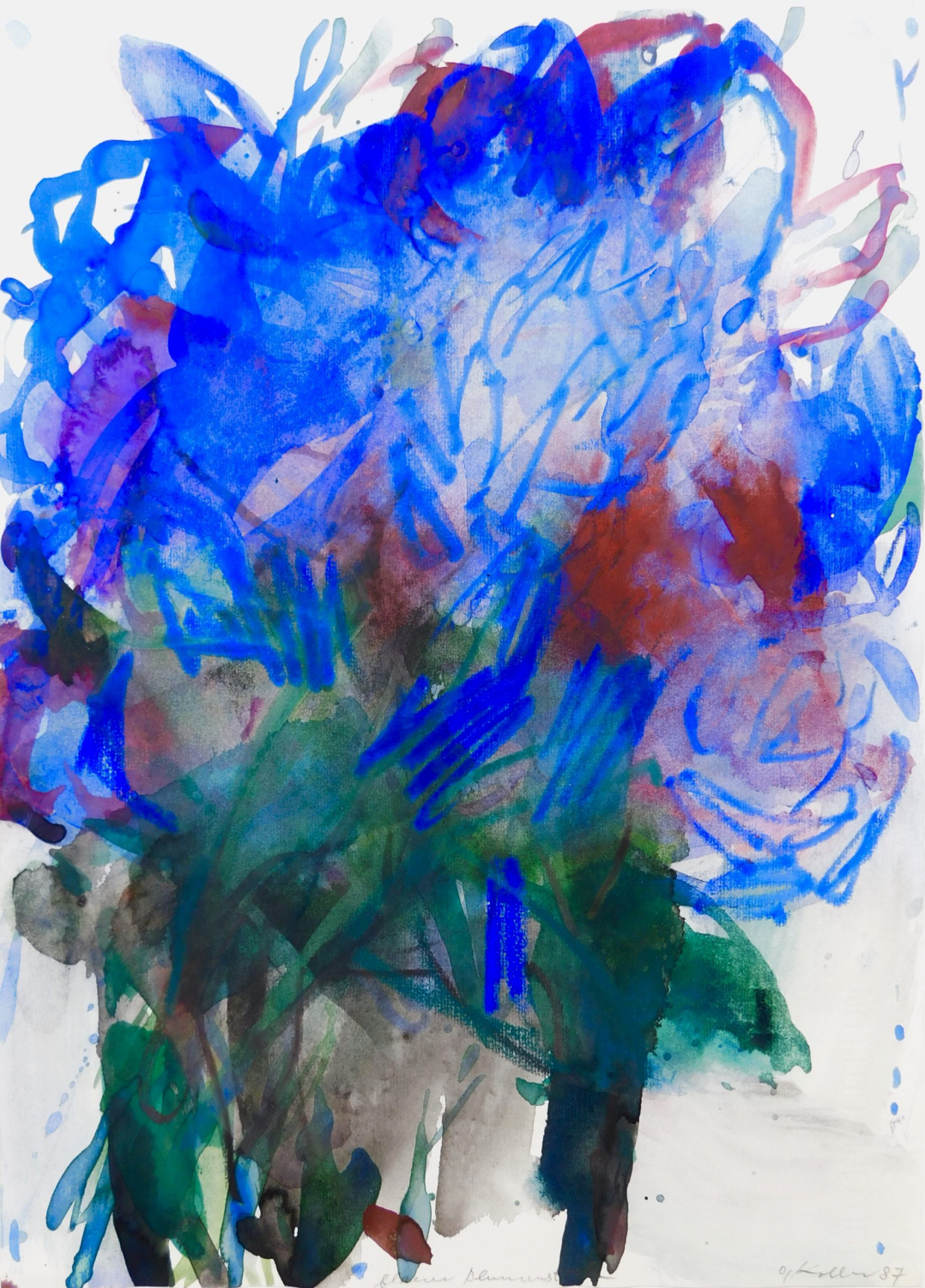 Oskar Koller Blaue Blumen 1987 Aquarell