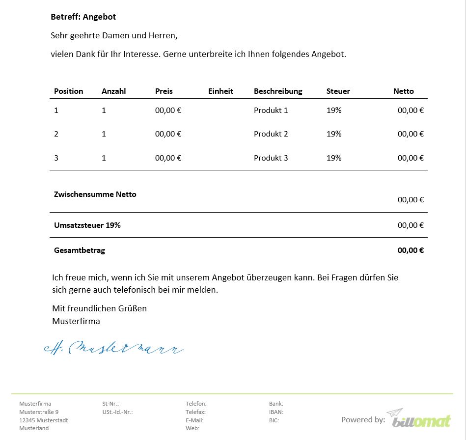 Was ist ein Angebot - Bille Brousse