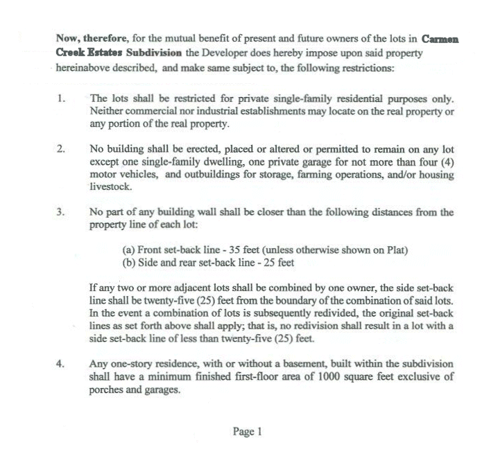 BillyLand Kentucky carmen creek estates covenants page 1