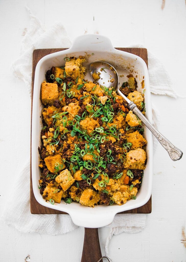 Homemade Gluten Free Cornbread Stuffing Recipe with Chorizo Sausage
