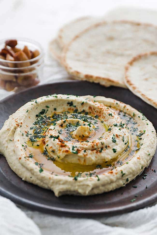 Homemade Hummus with Roasted Garlic and Flat Bread Chef