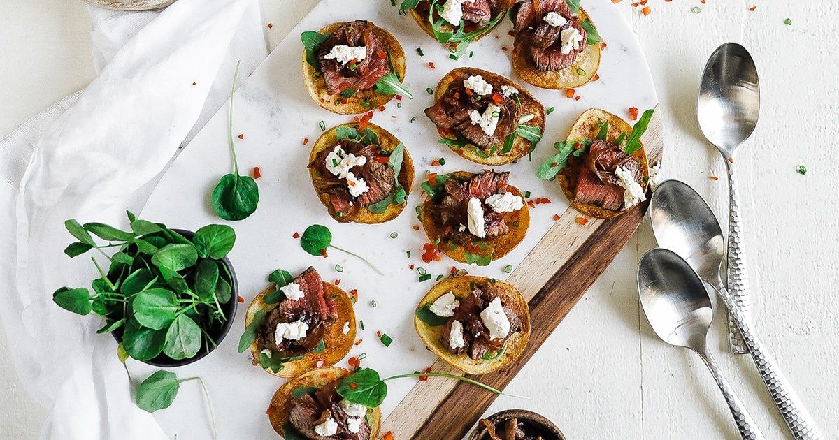 Steak Appetizer with Caramelized Onion and Boursin® Garlic & Fine Herbs