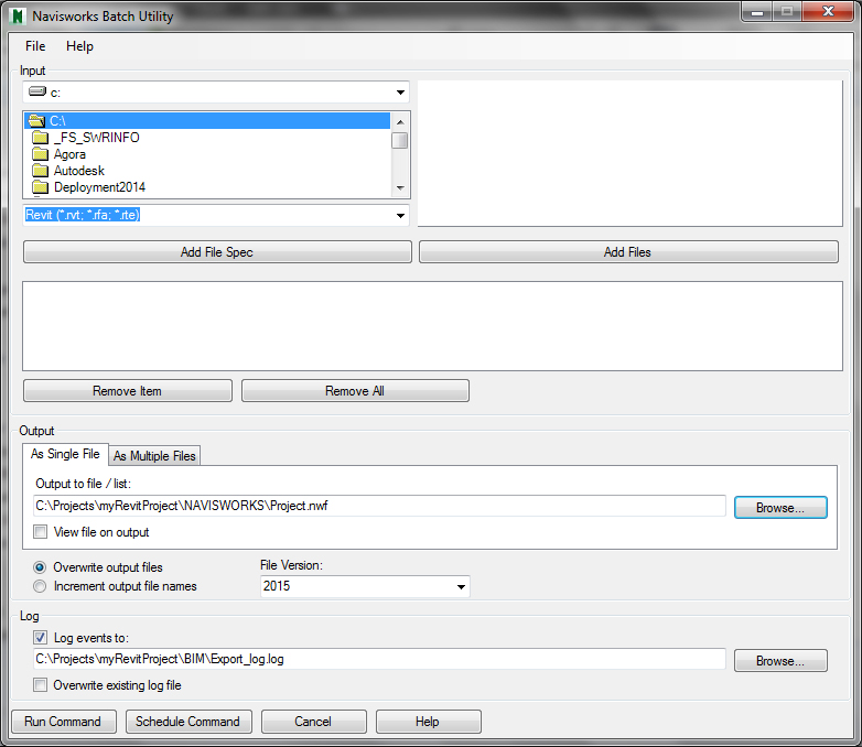 Use Navisworks Batch Utility to convert Revit files
