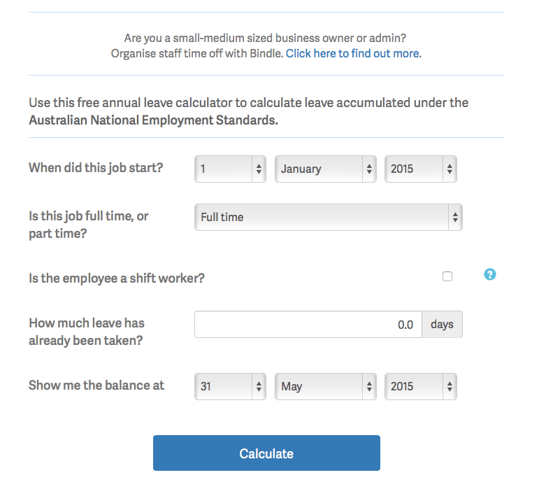 New free annual leave calculator Bindle