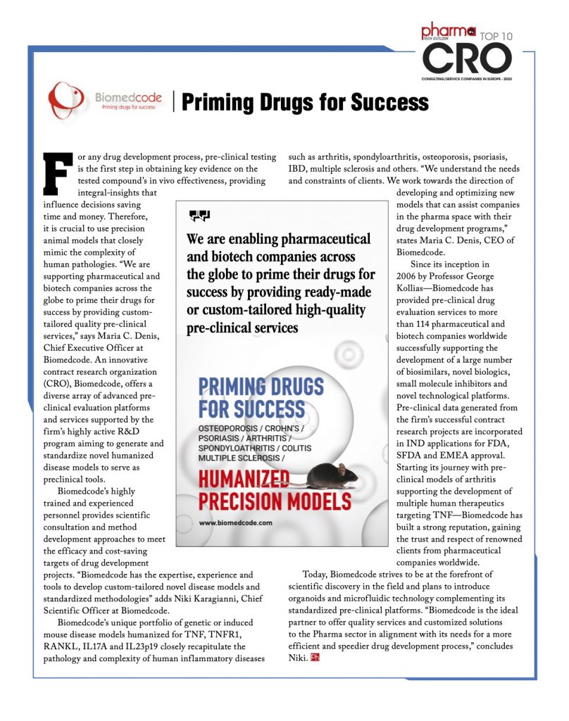 Biomedcode recognized as one of the 10 best CROs in Europe Biomedcode