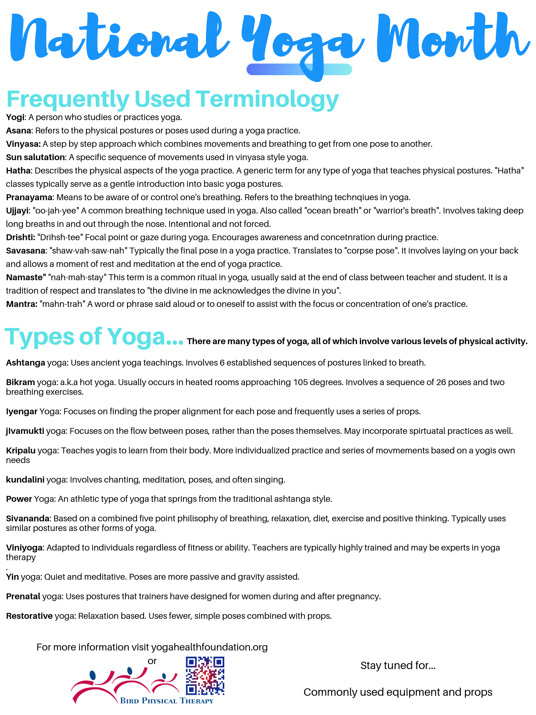 Yoga Month Vocabulary Bird Physical Therapy