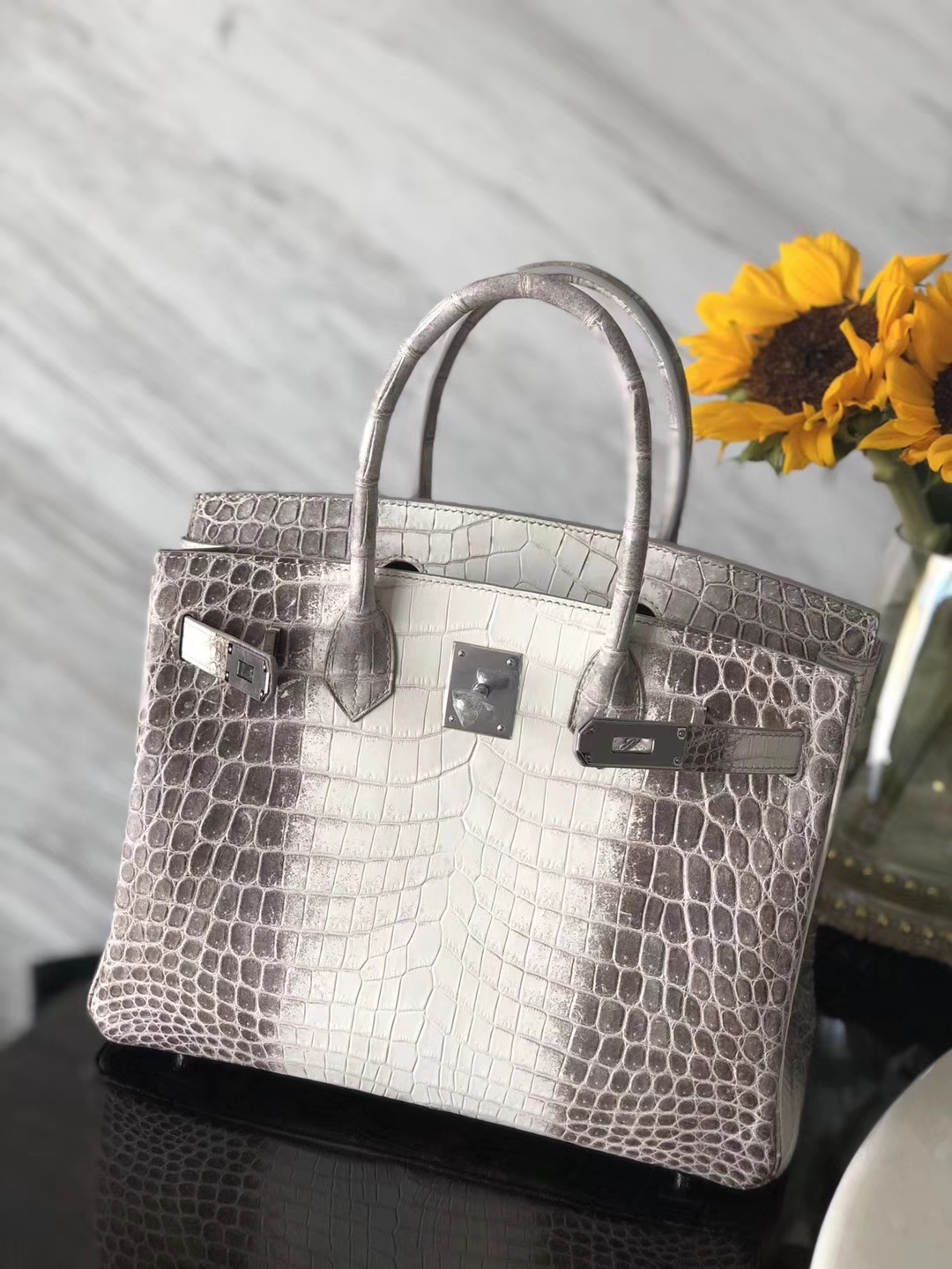 Noble Hermes Himalaya Crocodile Leather Birkin Bag30cm Silver Hardware