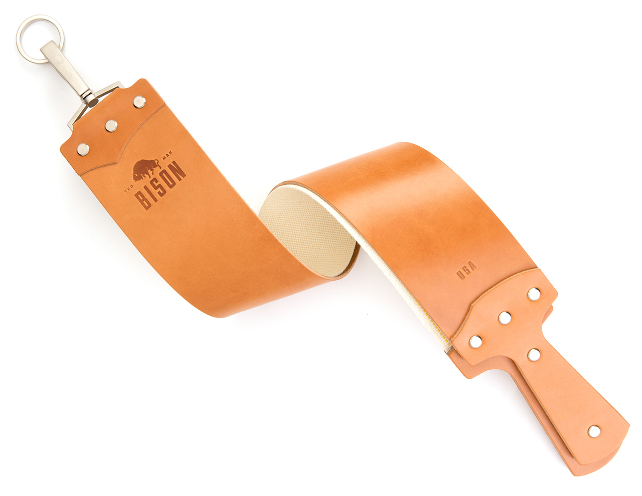 3 Inch English Bridle Razor Strop in Golden Tan Bison Made