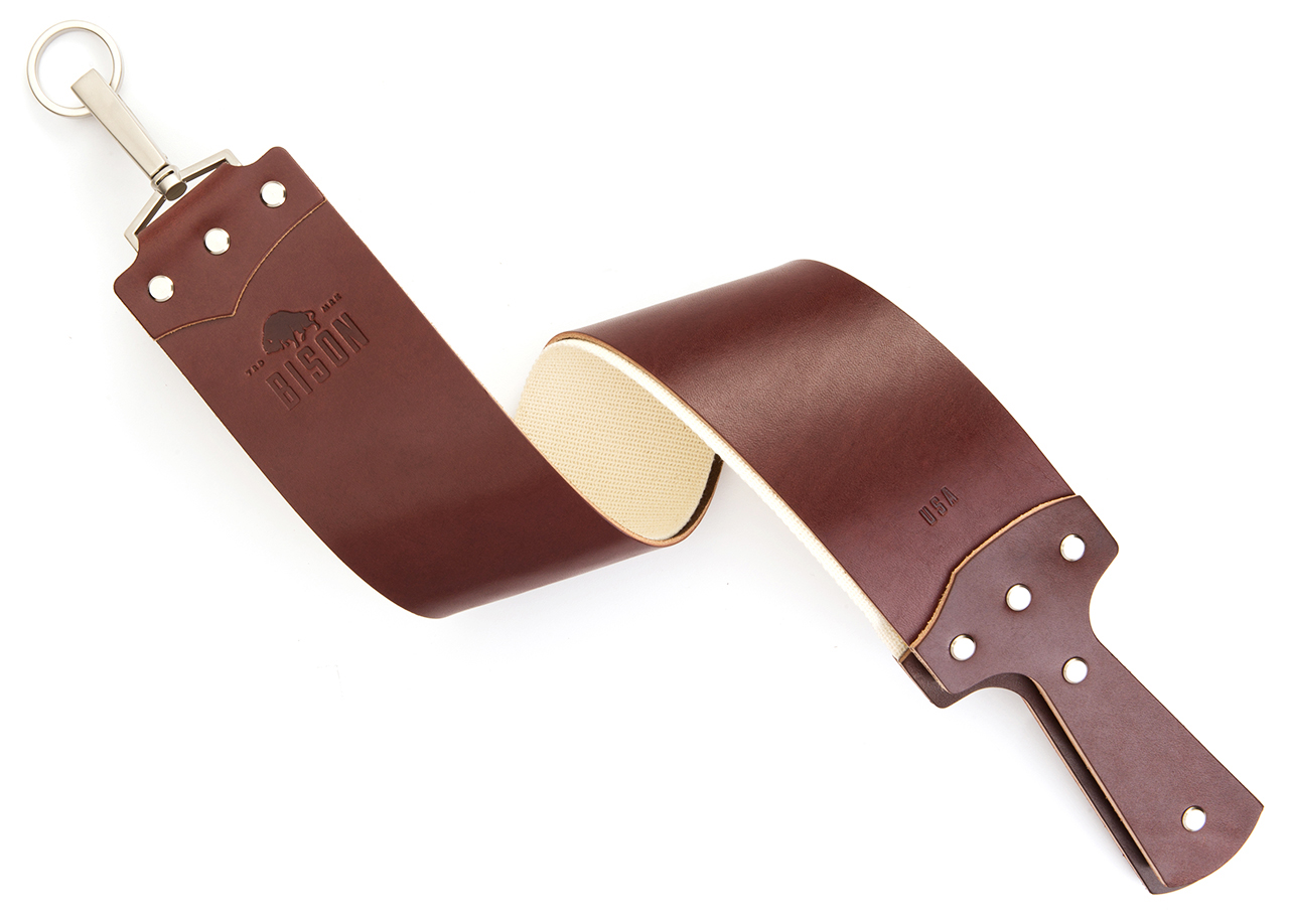 3 Inch English Bridle Razor Strop in Burgundy Bison Made