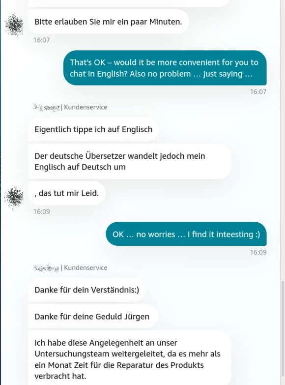 Amazon Kundenservice arbeitet mit automatischen Übersetzungen