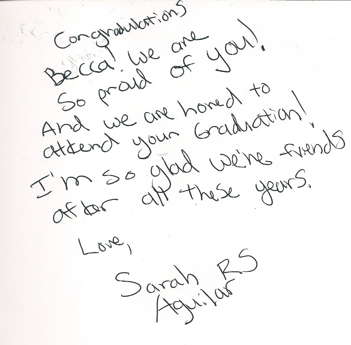 Congratulations from Sarah