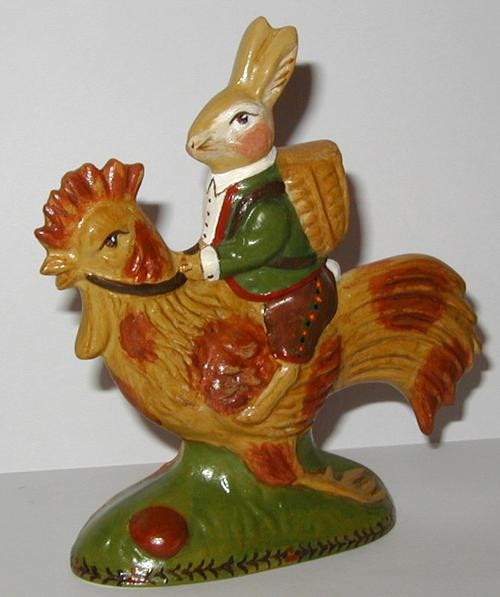 YELLOWARE RABBIT on ROOSTER & REDWARE EGGS R191 Bittersweet House Folk Art