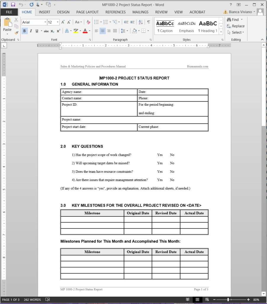 Project Status Report Template