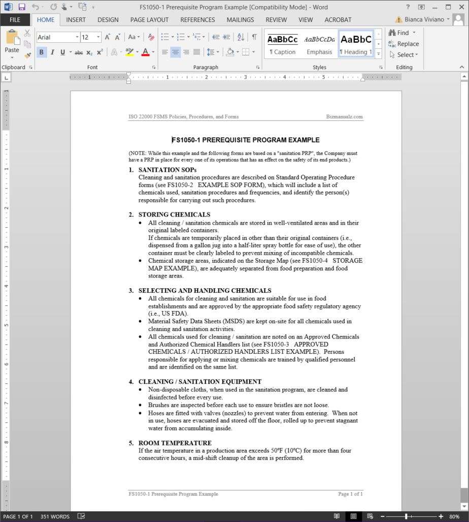 FSMS Prerequisite Program Template