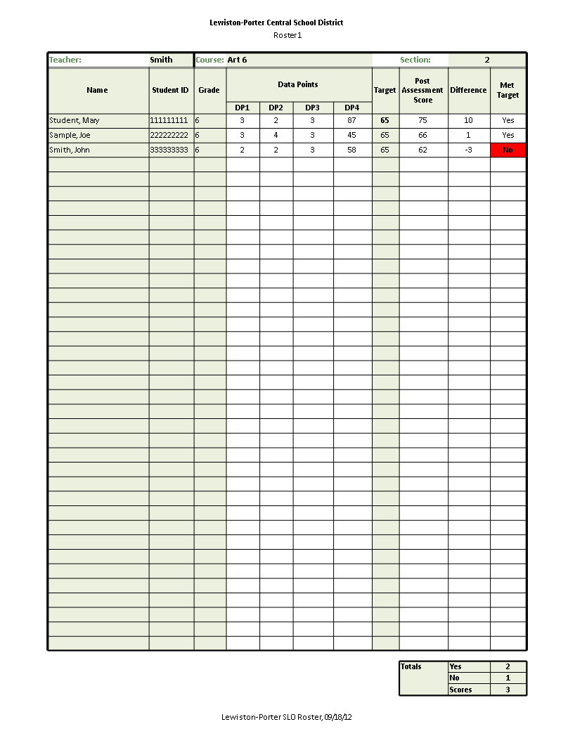Class Roster Template Manage Your Teacher, Target Student, and Smith