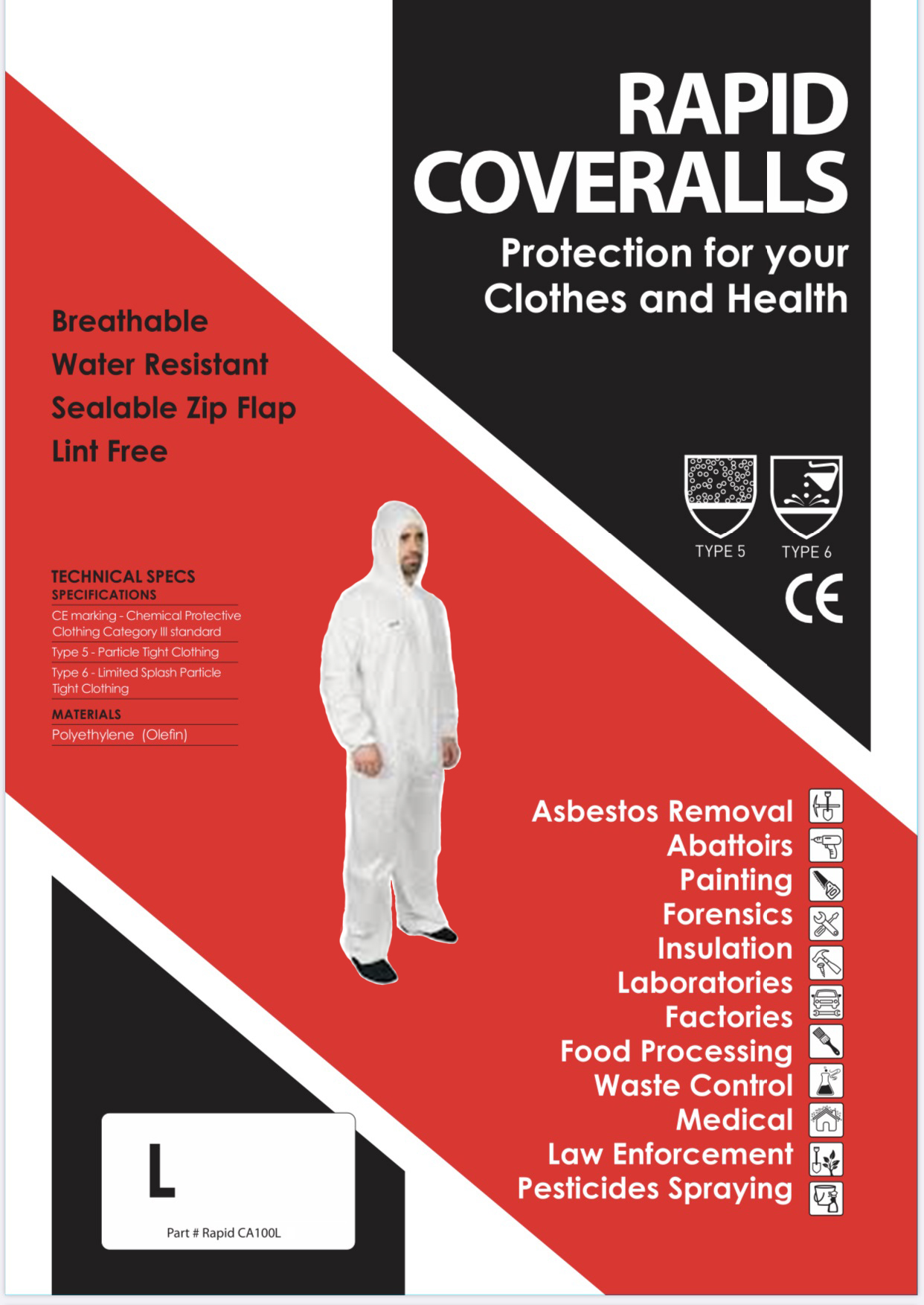 Rapid Disposable Coveralls L RAPCA100L Blackline Australasia