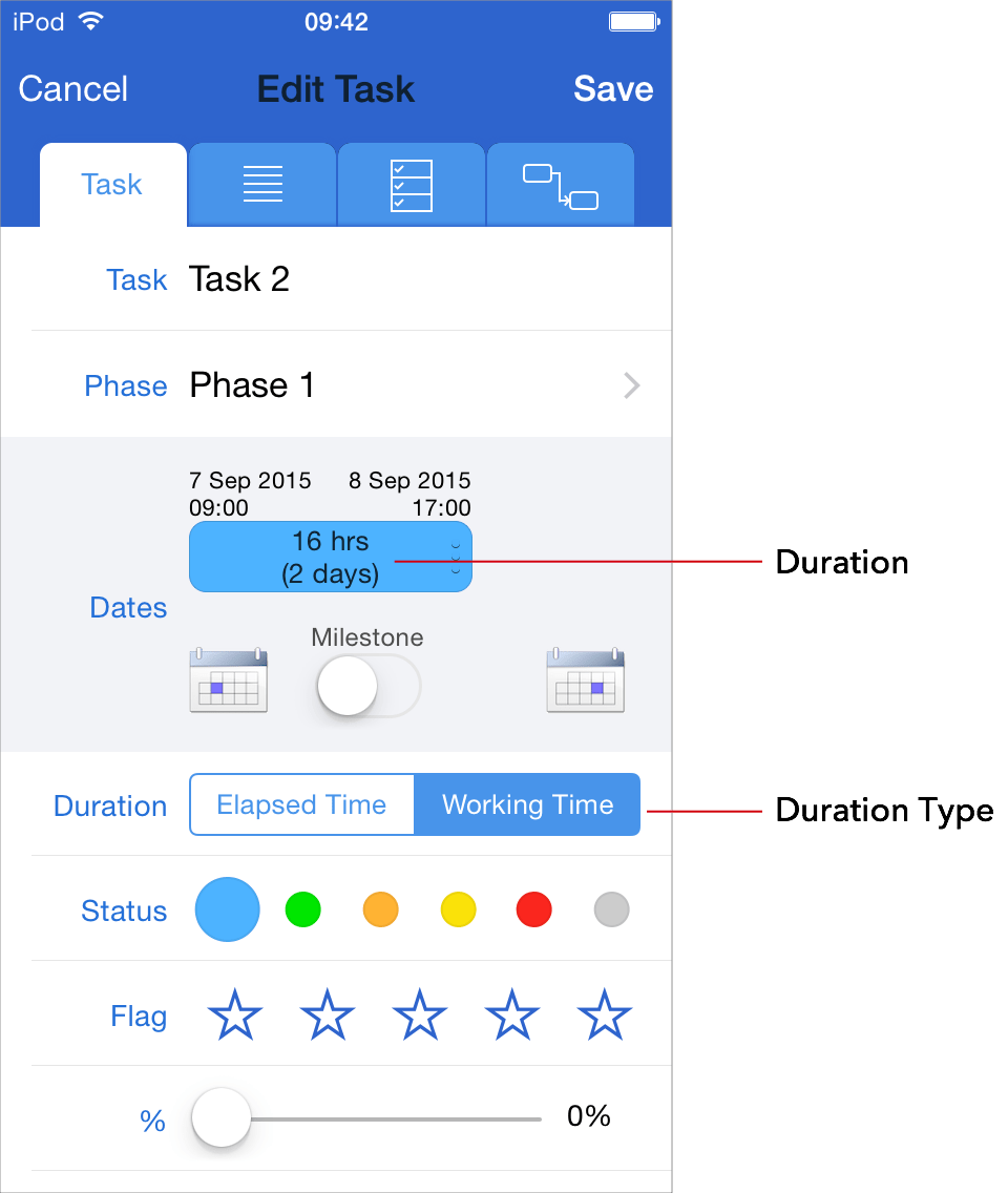 Get Started Task Duration and Working Time Projects 2 Blackburn Apps